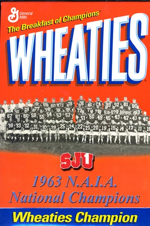 Photo of the Wheaties cereal box that featured the 1963 SJU Football team