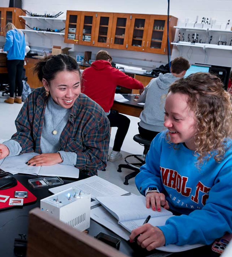 Saint Ben's Students enjoy an academic challenge in their physics lab. 