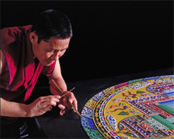 Tibetan Buddhist monk creating art