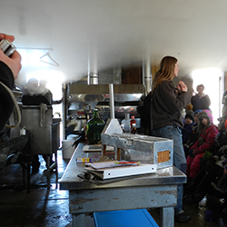 sugar shack tour with steam from evaporating sap