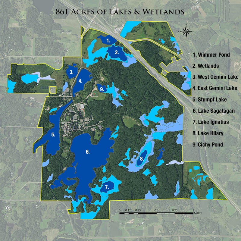 861 acres of lakes and wetlands - map