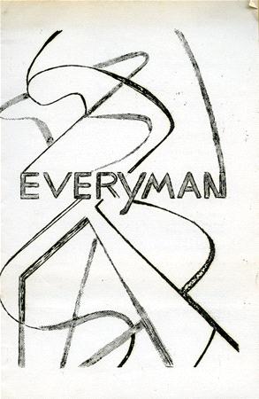 Abstract black lines with various angles and curves on a white background, surrounding the word "EVERYMAN" in capital letters. The design is dynamic and suggests movement or energy.