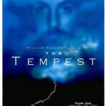 Poster for "The Tempest" by William Shakespeare. A mysterious blue face hovers in clouds above a stormy sea with a lit candle at the bottom. Text includes performance dates: April 26-May 5, 2001, and ticket information.